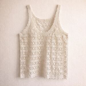 Crochet Boho Cottagecore Knit Tank Top Sheer Lace Festival Small No Tags
